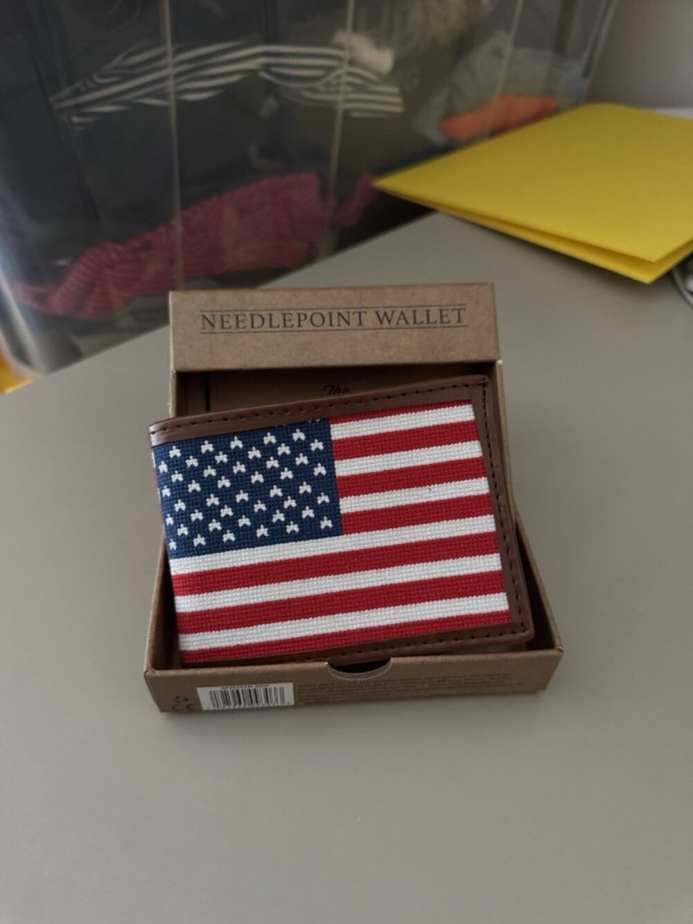 Kraftsman Co. Needlepoint American Flag Wallet Men's Leather Bifold NWT